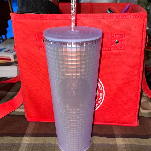 STARBUCKS Venti White Grid Iridescent - Picture 1 of 3
